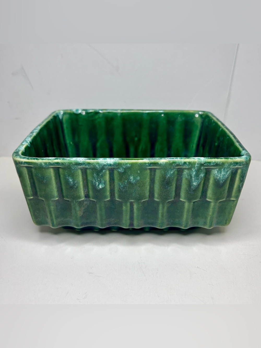 Vintage Cookson Pottery Mid Century Rectangular Green Ribbed Planter
